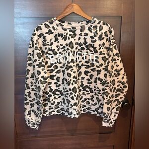Brunette The Label Leopard Print Crew Neck Sweater size M/L